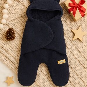 BlueSnail Navy Baby Fleece Bunting Bear Hood Cozy Sleep Sack Pram Suit